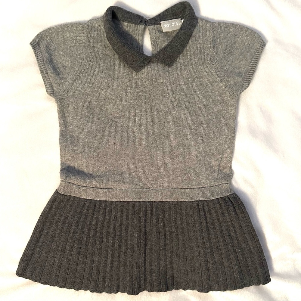 Natalys Paris Cotton & Cashmere Gray Two Tone Pleated Sweater Dress 9M collared